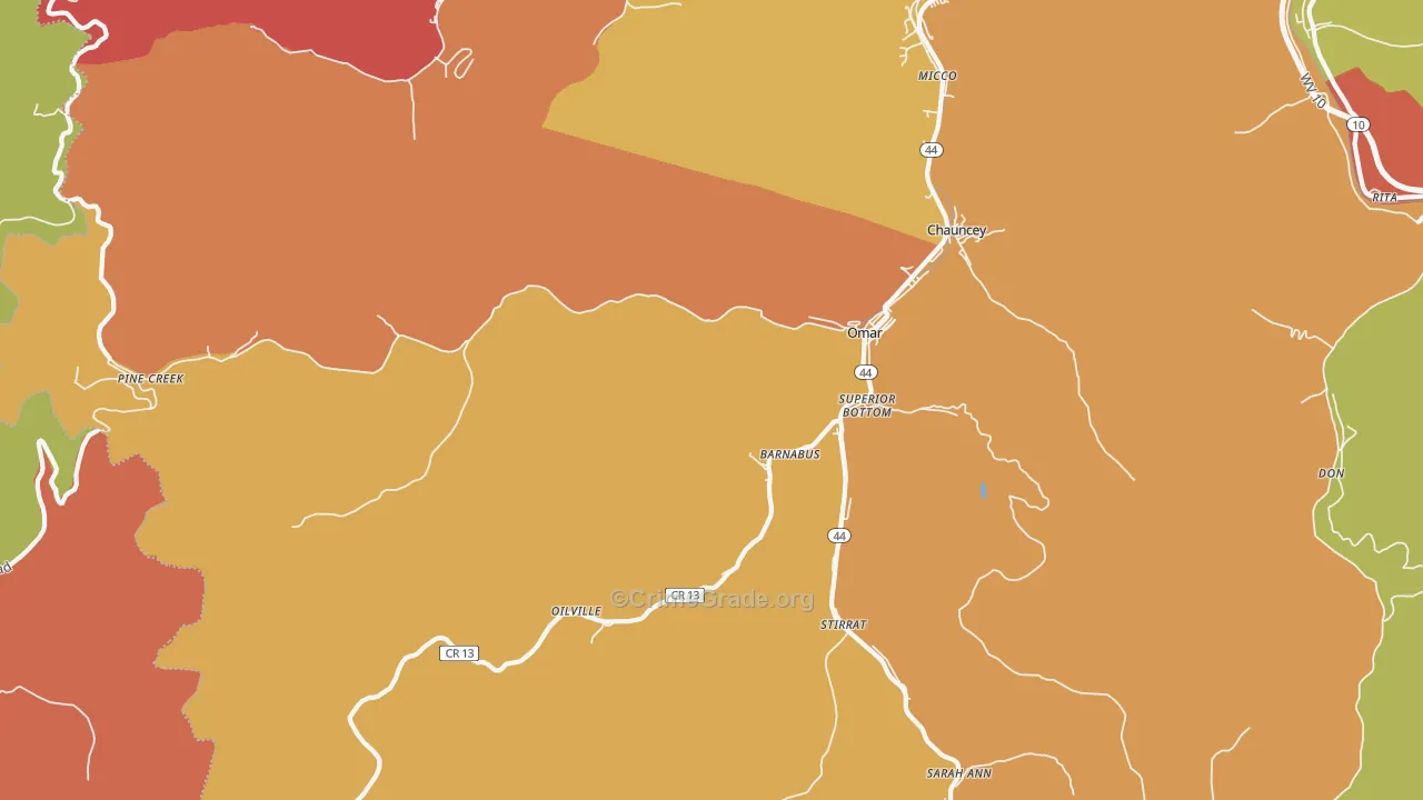 Omar, WV Map of Burglary Rates