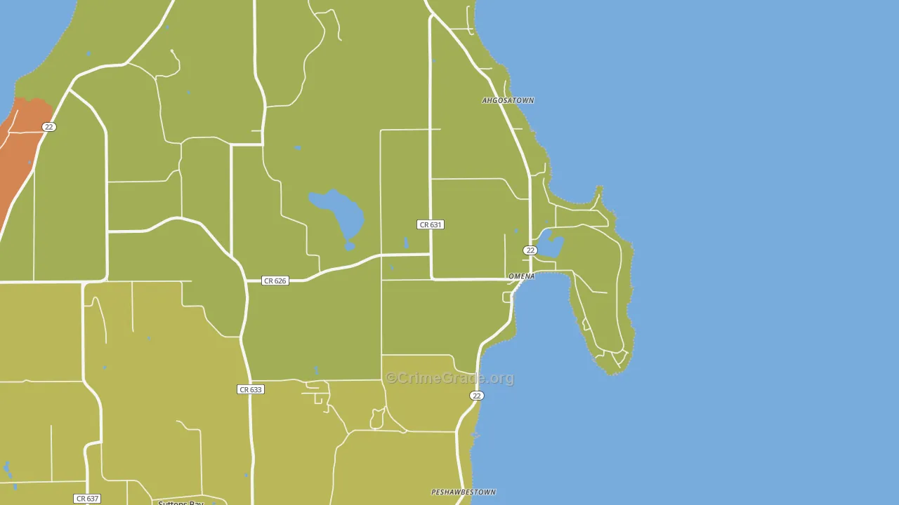 Omena, MI Map of Burglary Rates