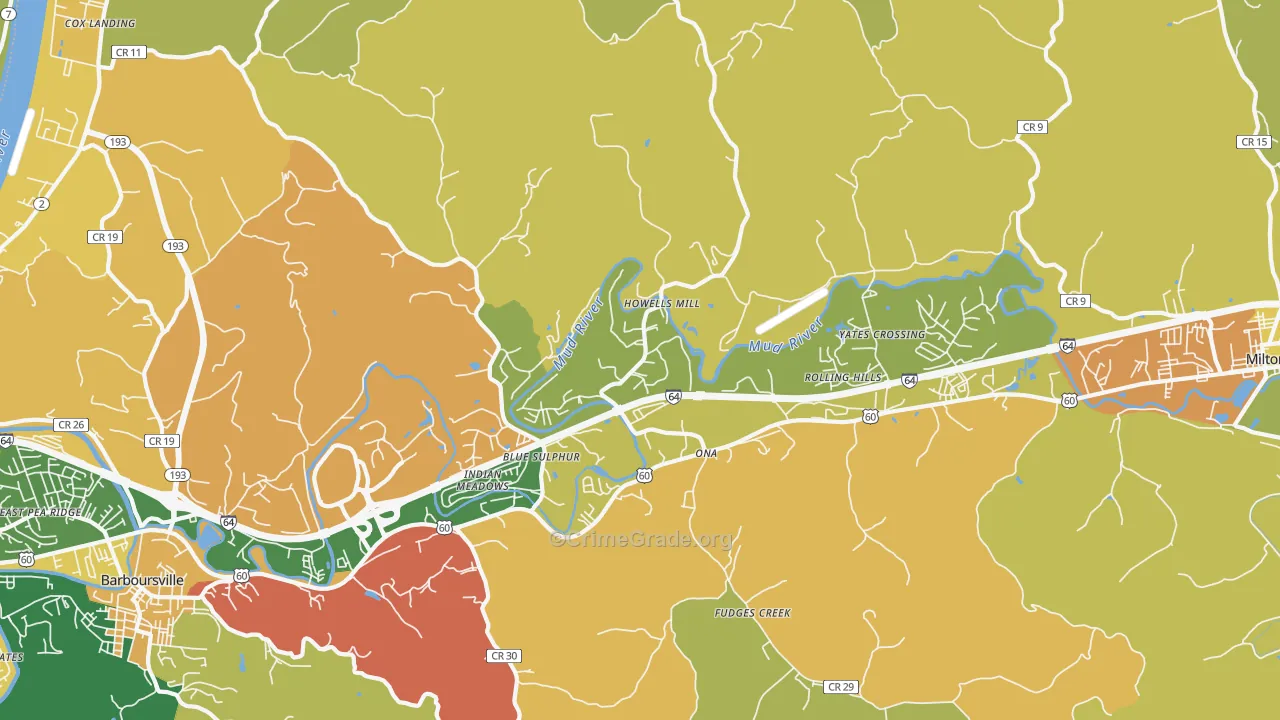 Ona, WV Map of Burglary Rates