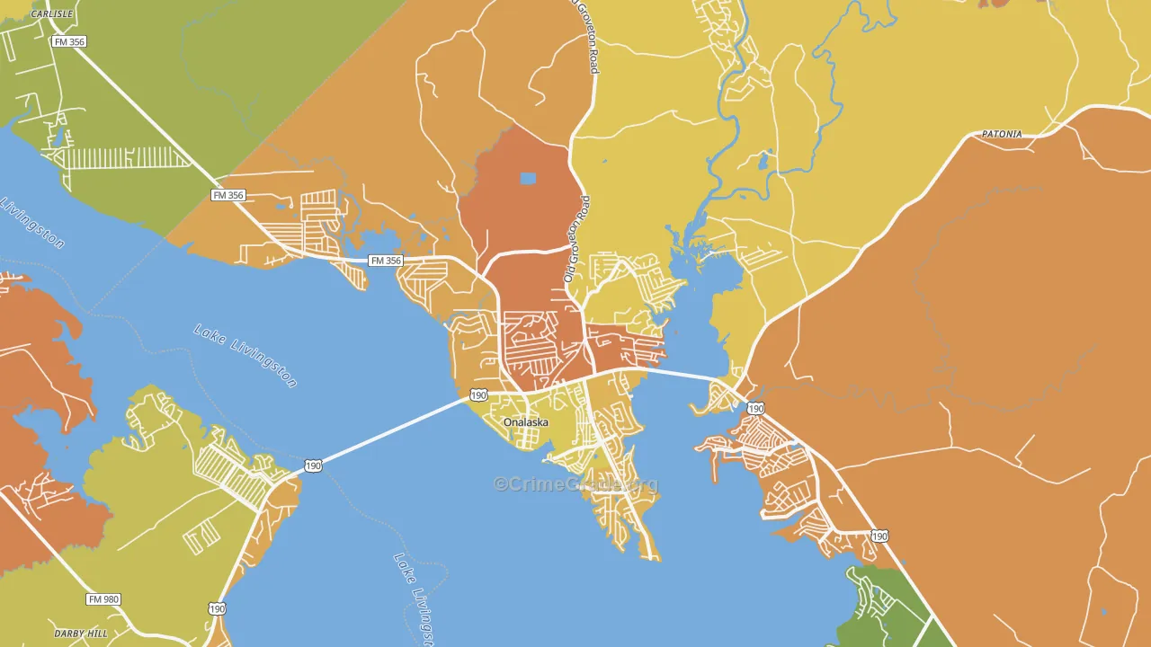 Onalaska, TX Map of Burglary Rates