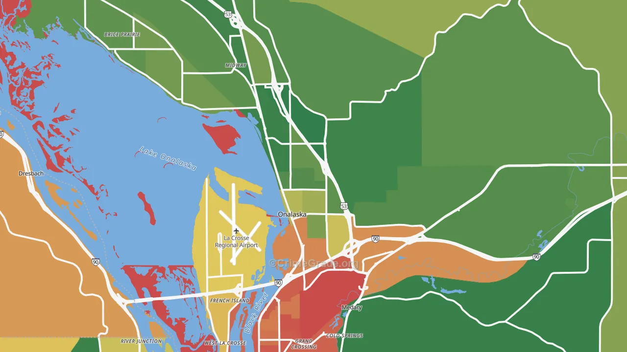 Onalaska, WI Map of Burglary Rates