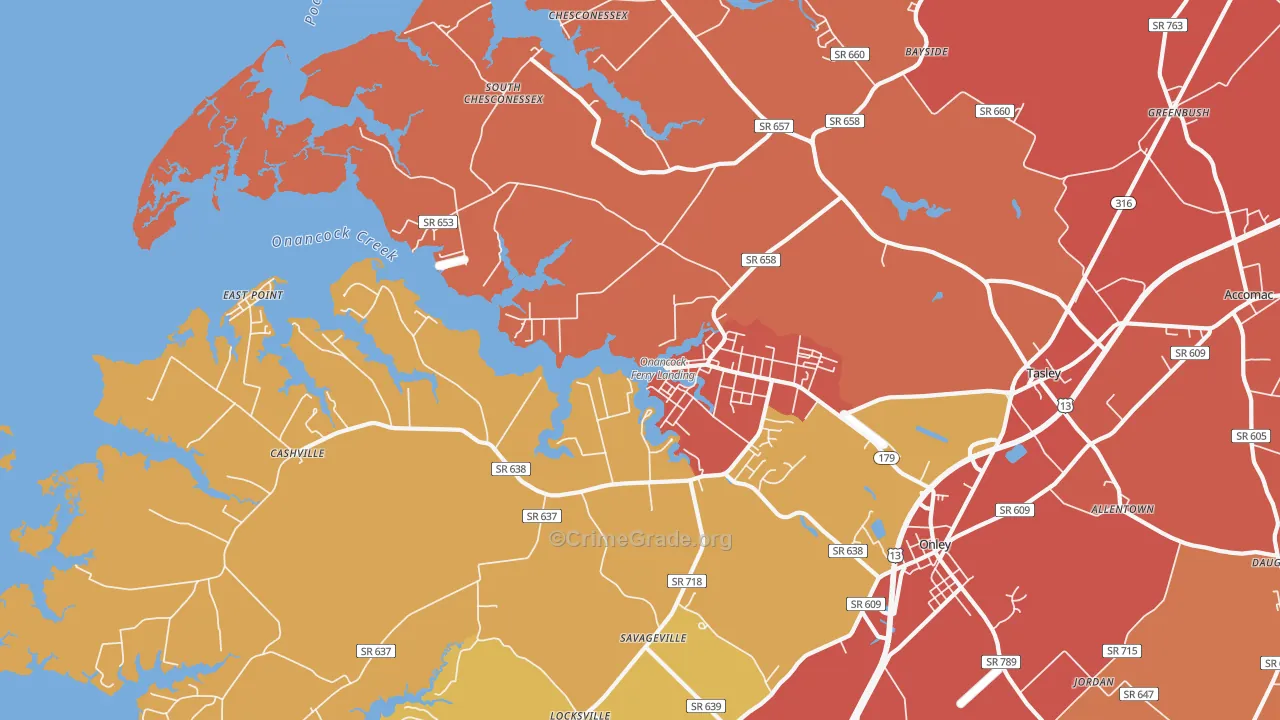 Onancock, VA Map of Burglary Rates