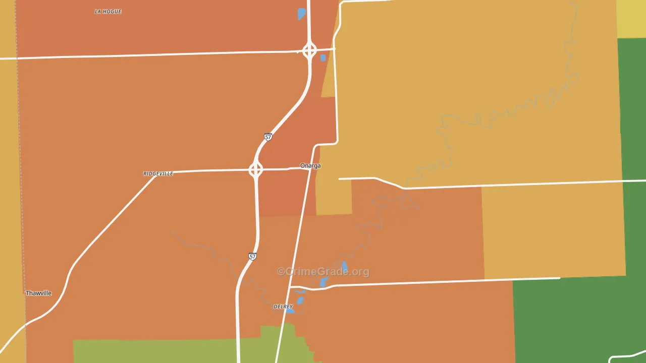 Onarga, IL Map of Burglary Rates