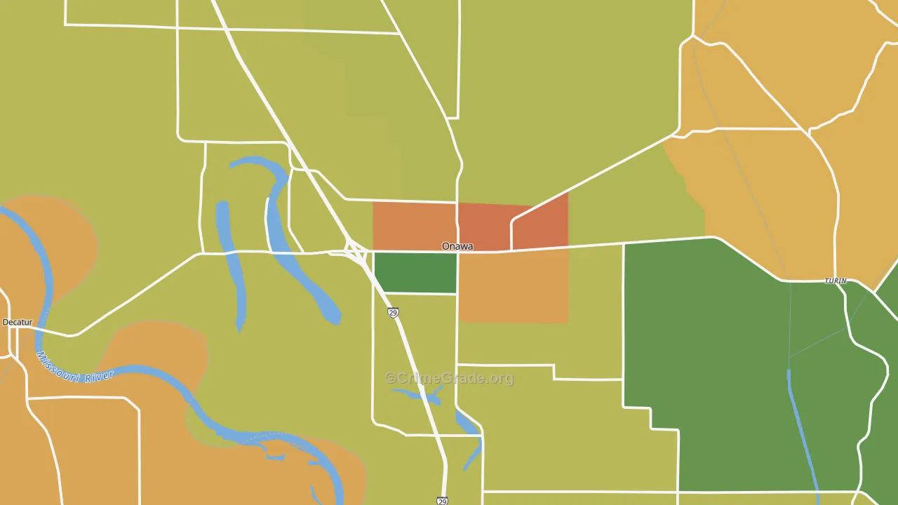 Onawa, IA Map of Burglary Rates