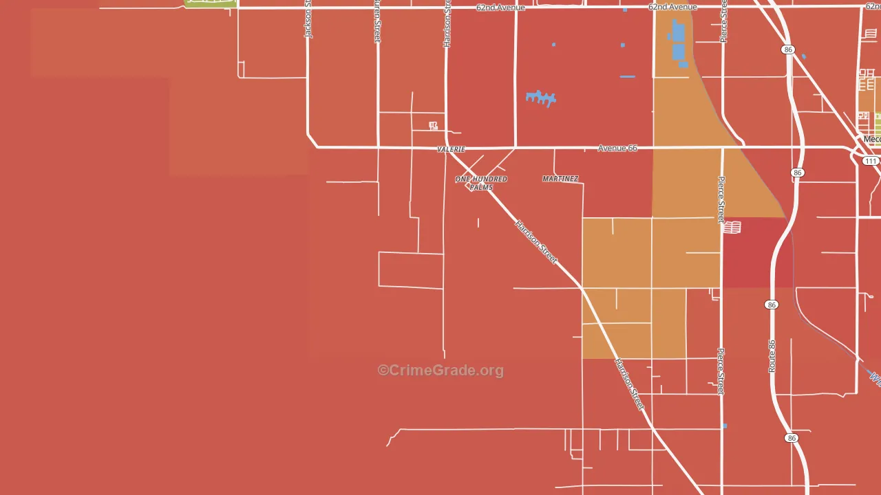 One Hundred Palms, CA Map of Burglary Rates