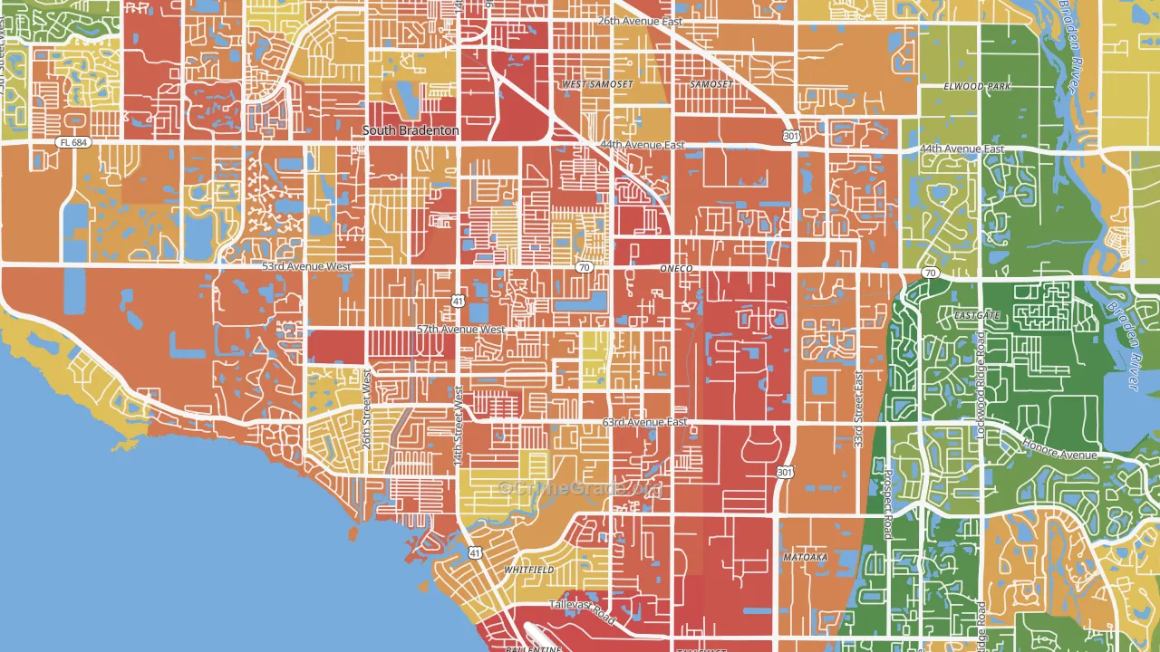 Oneco, Bradenton, FL Map of Burglary Rates