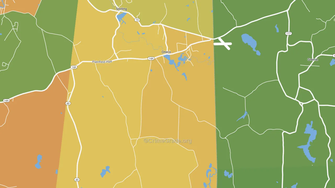 Oneco, CT Map of Burglary Rates