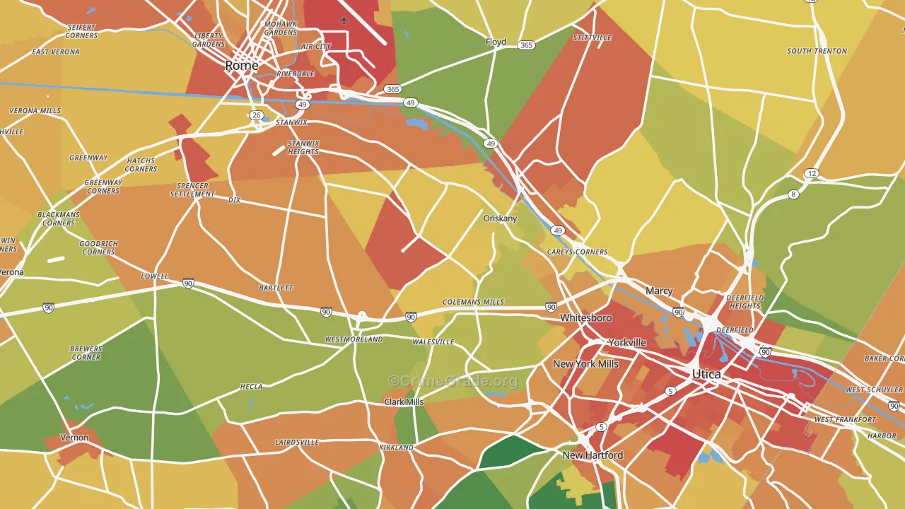 Oneida County, NY Map of Burglary Rates