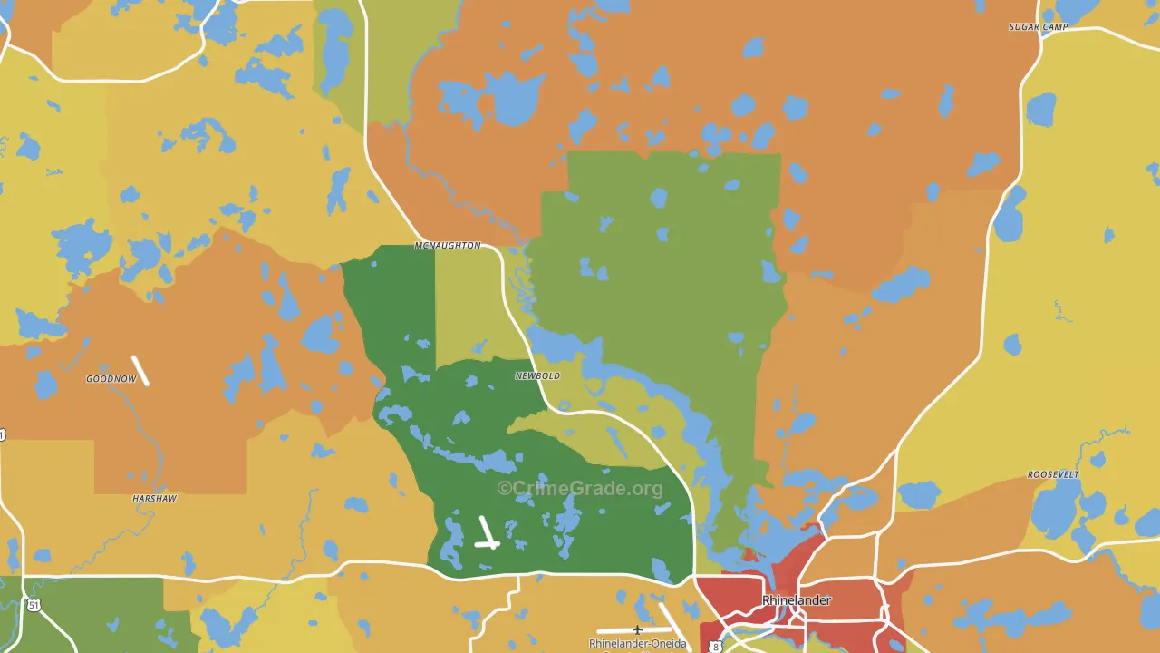 Oneida County, WI Map of Burglary Rates