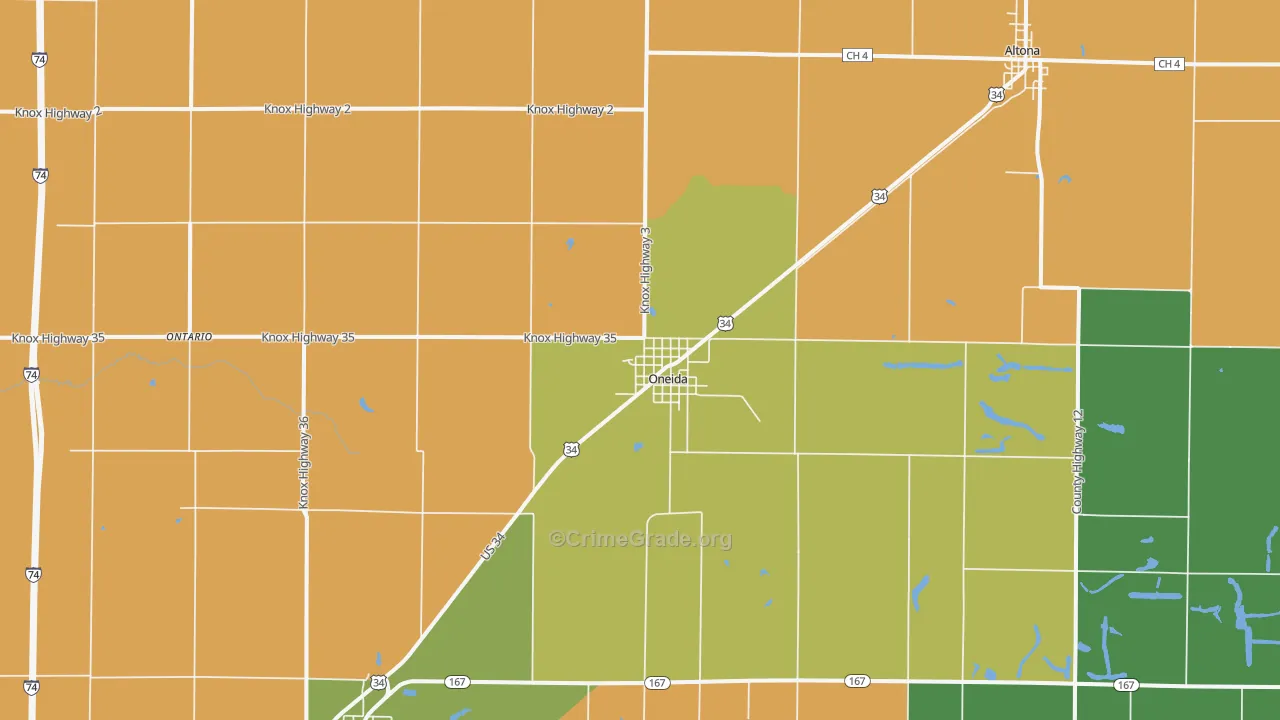 Oneida, IL Map of Burglary Rates