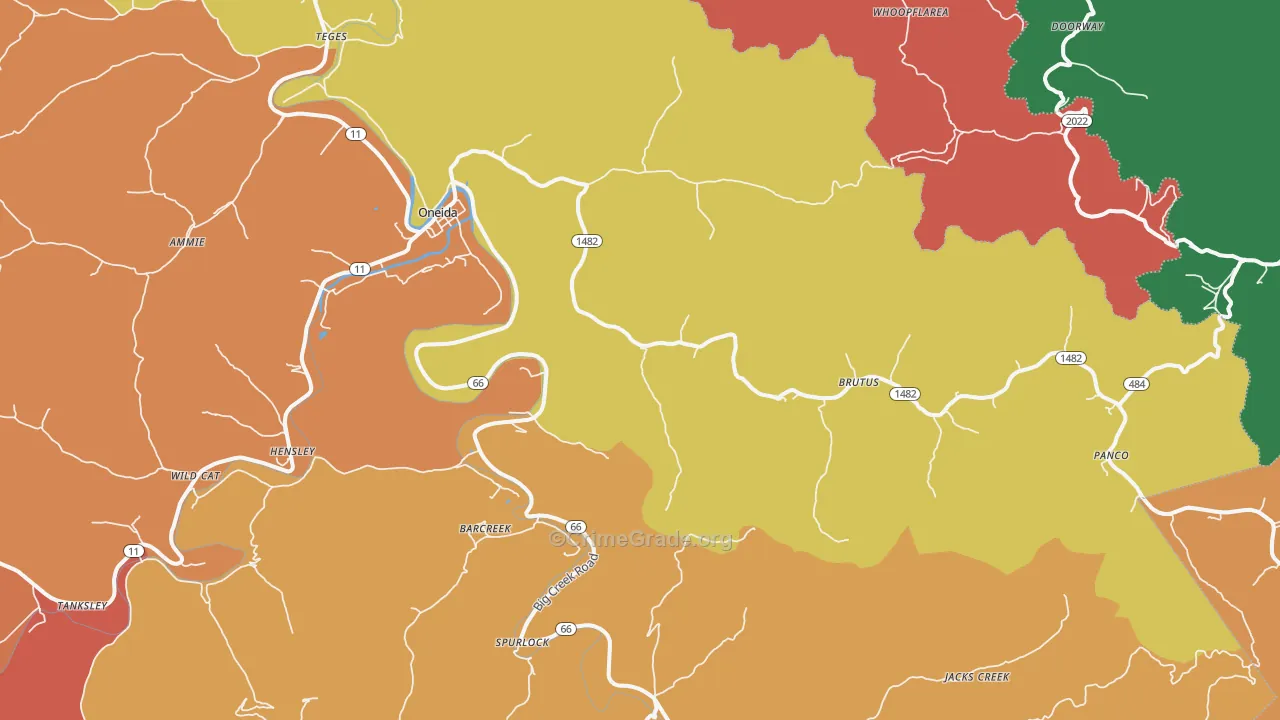 Oneida, KY Map of Burglary Rates
