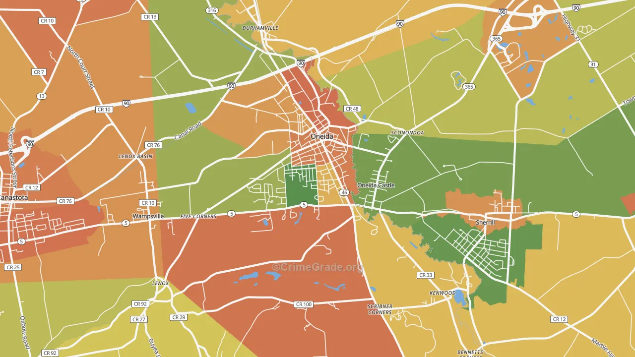 Oneida, NY Map of Burglary Rates