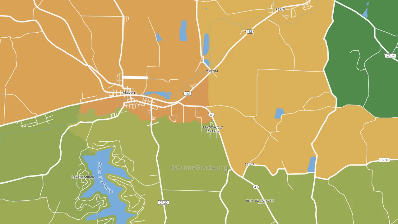 Oneida, OH Map of Burglary Rates