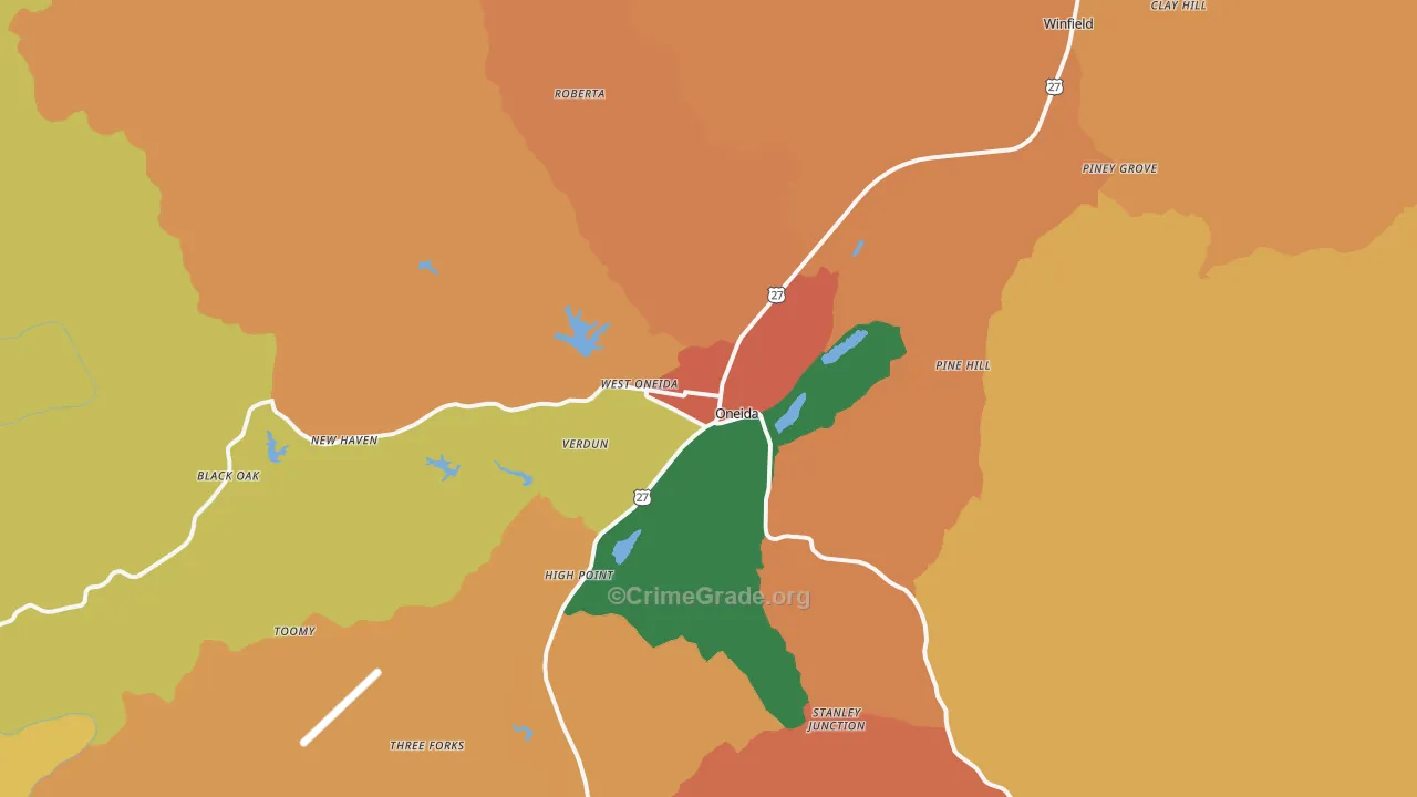 Oneida, TN Map of Burglary Rates