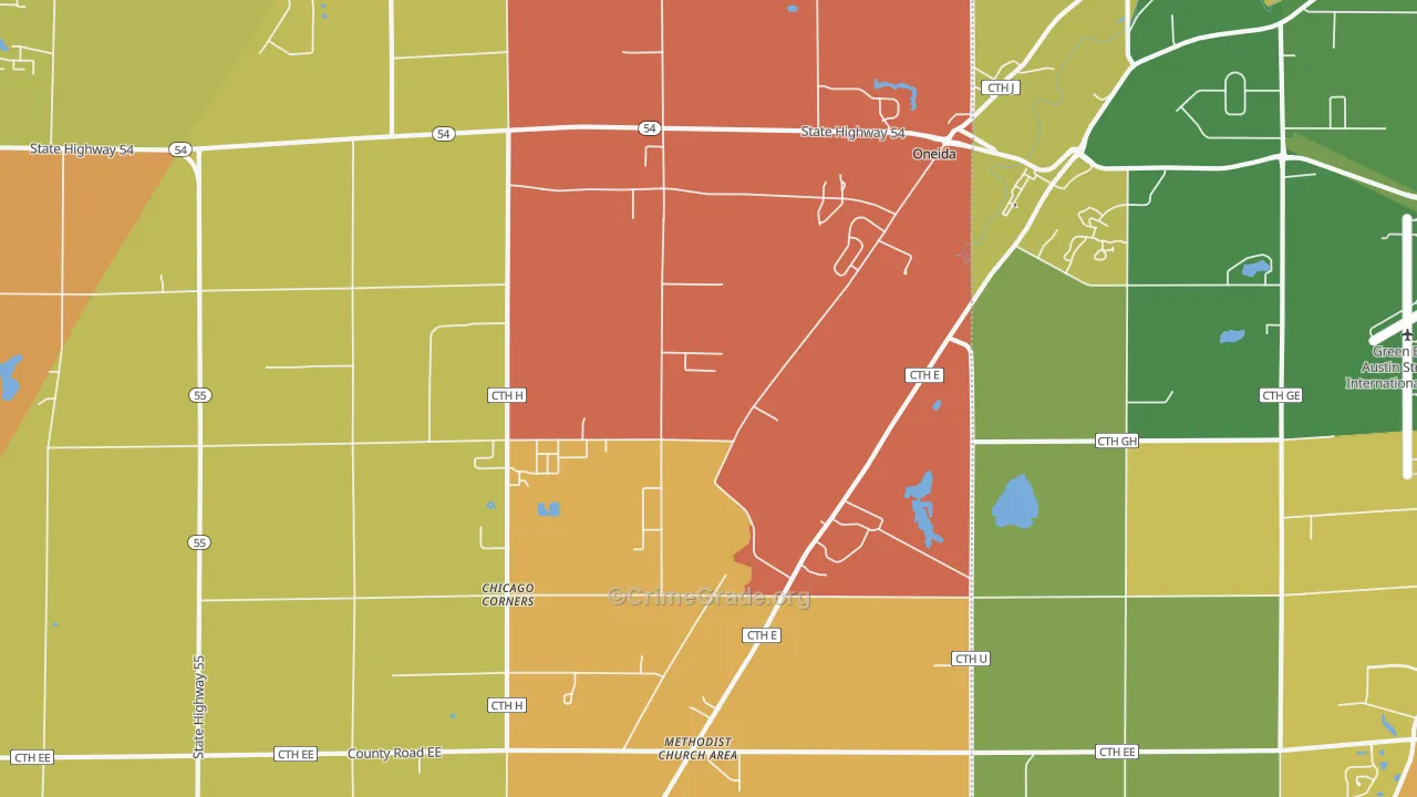 Oneida, WI Map of Burglary Rates