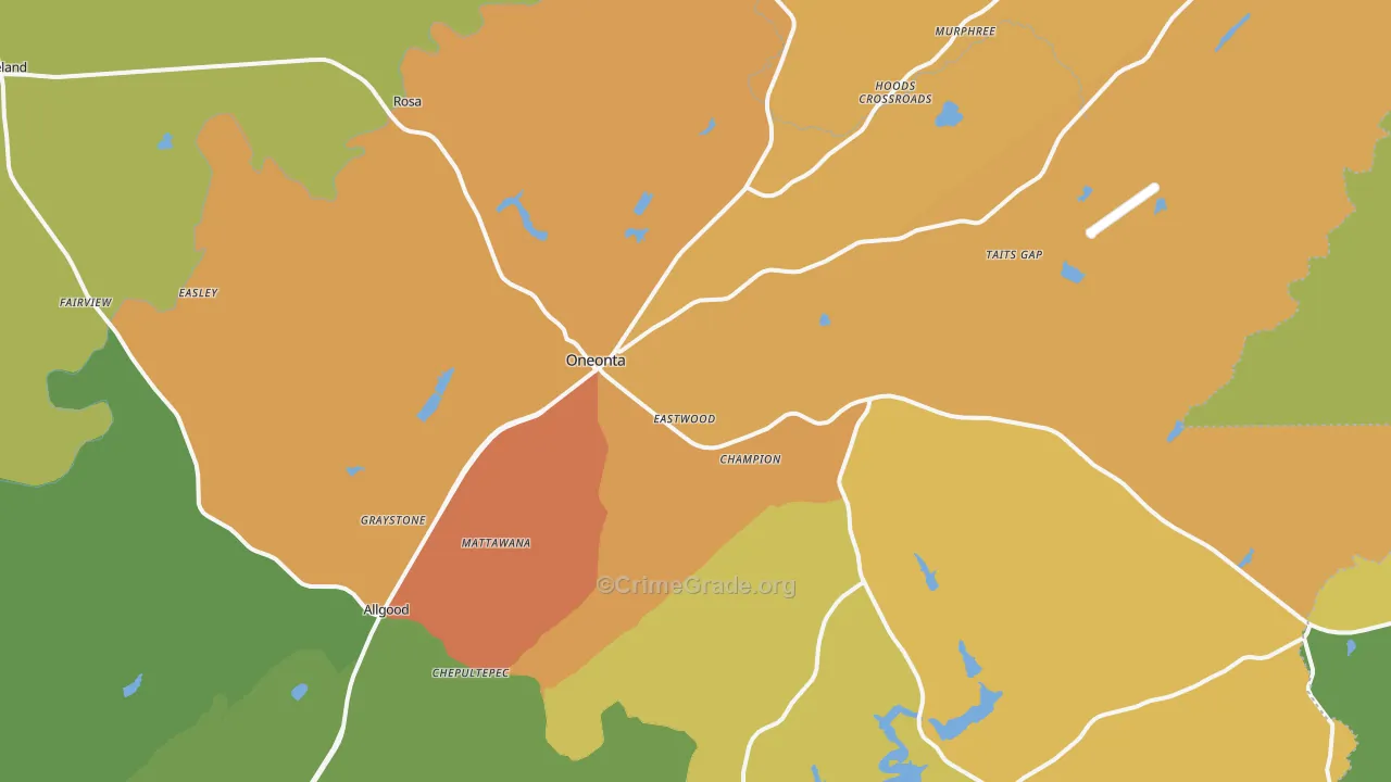 Oneonta, AL Map of Burglary Rates