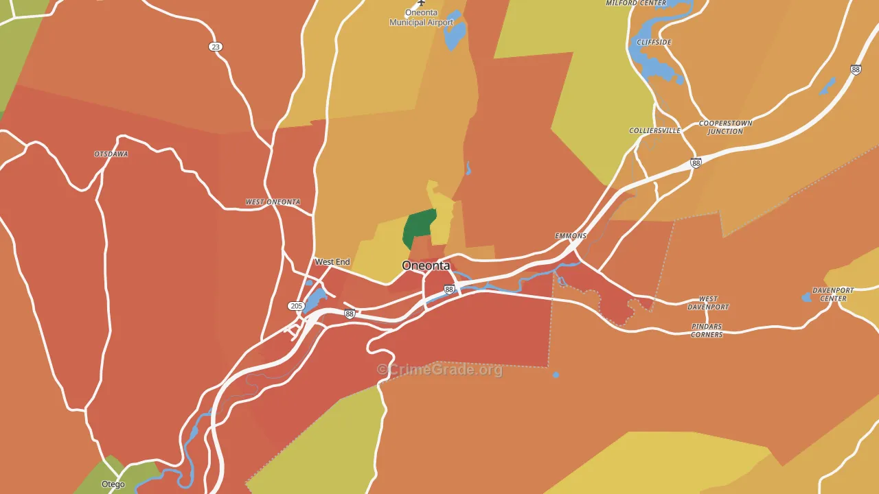 Oneonta, NY Map of Burglary Rates