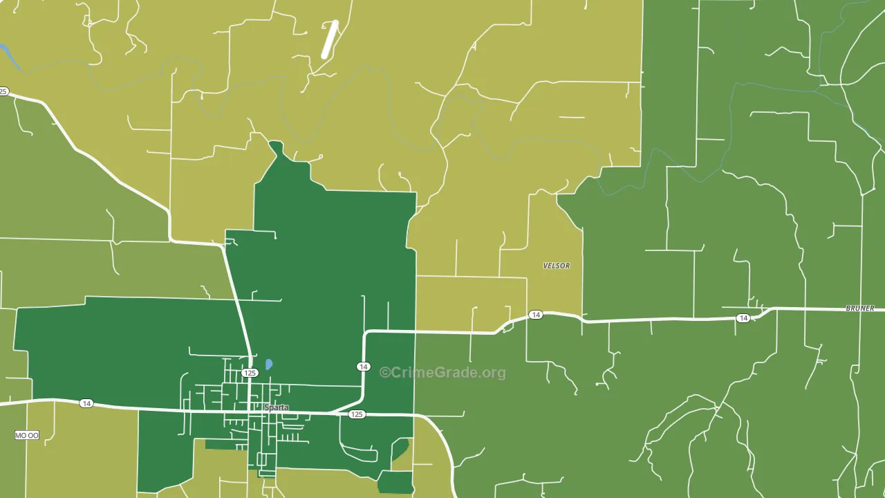 Ongo, MO Map of Burglary Rates