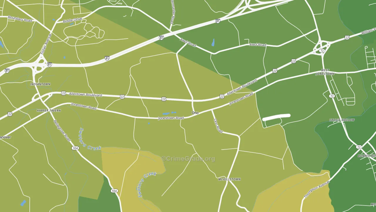 Ono, PA Map of Burglary Rates