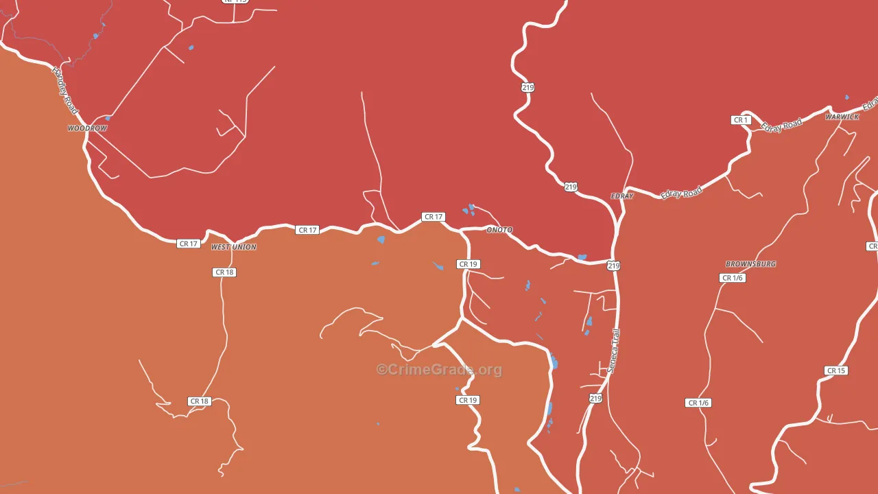 Onoto, WV Map of Burglary Rates