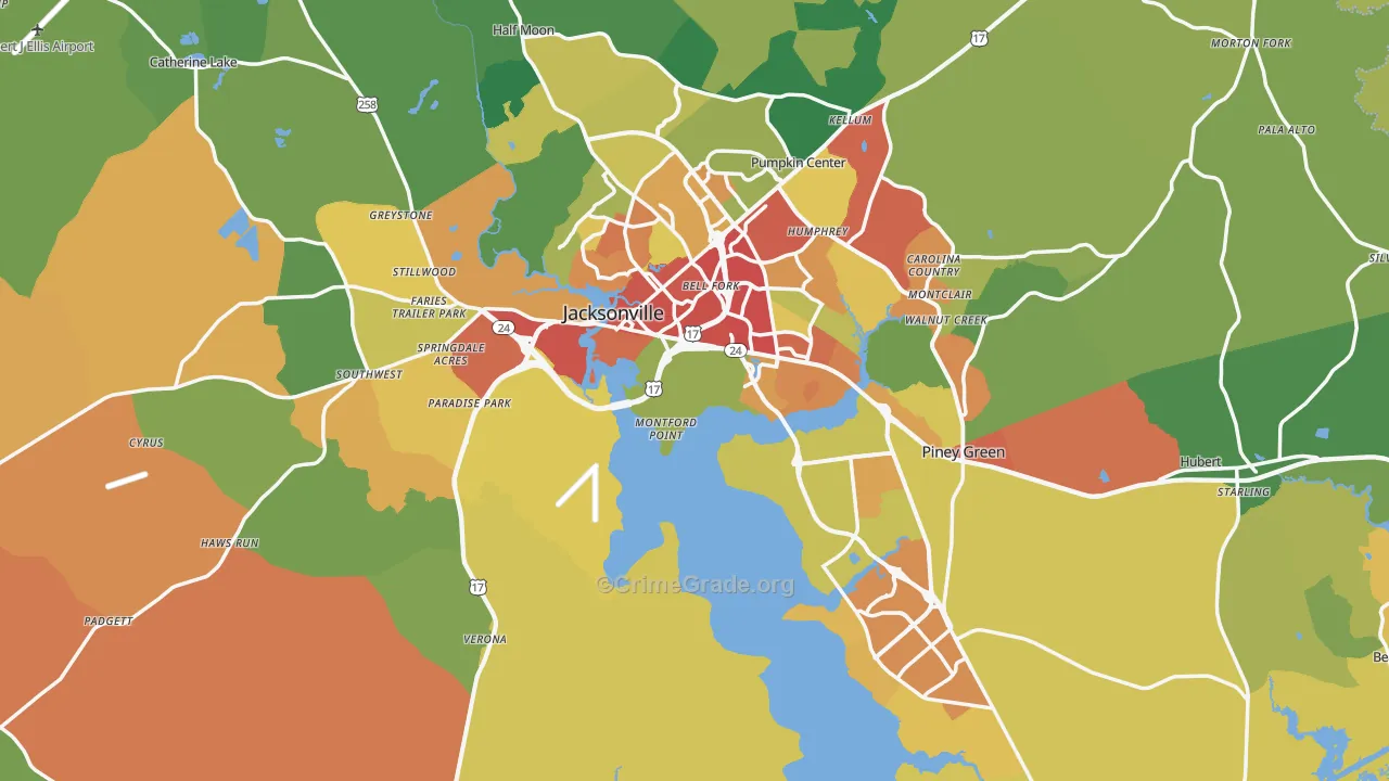 Onslow County, NC Map of Burglary Rates