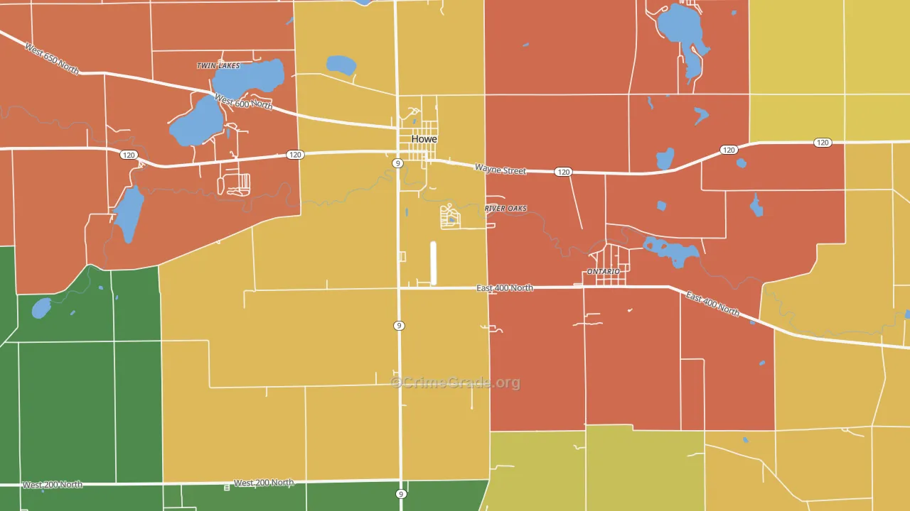 Ontario, IN Map of Burglary Rates