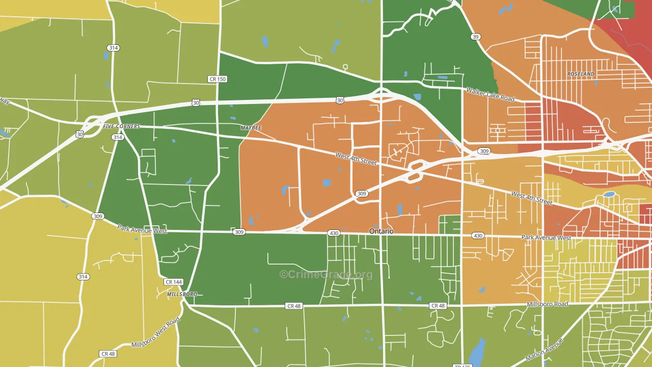Ontario, OH Map of Burglary Rates
