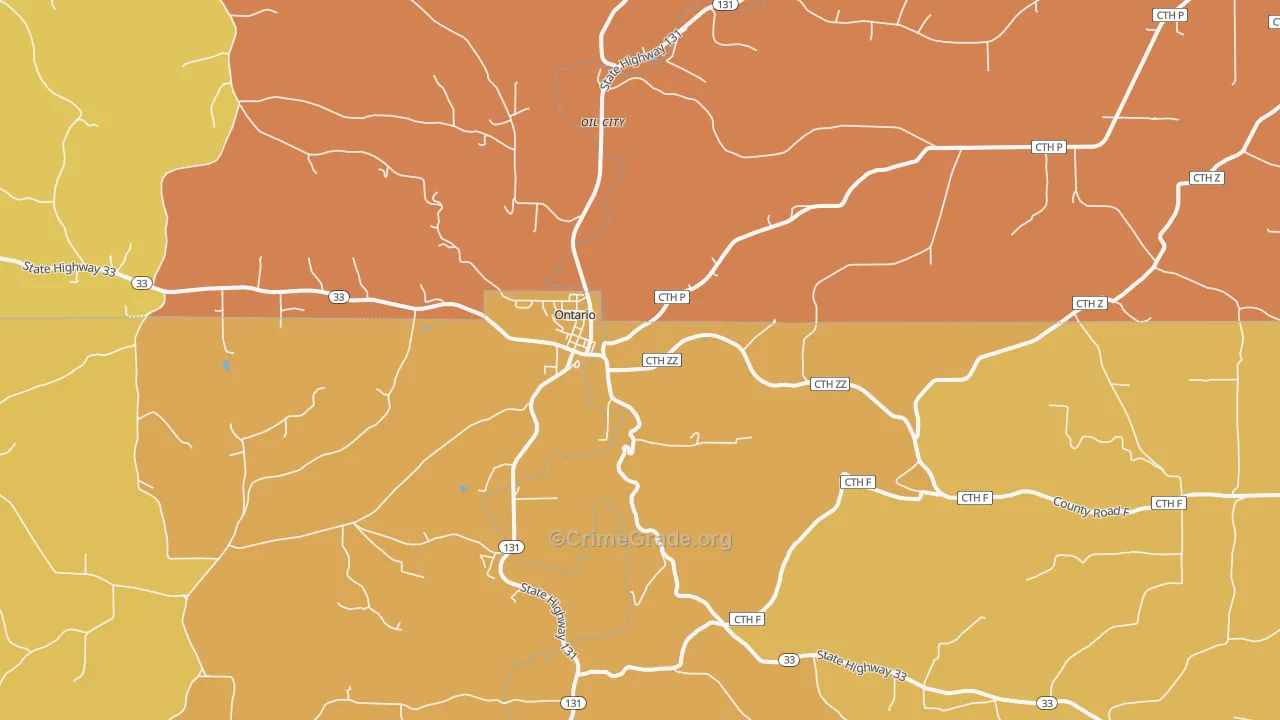 Ontario, WI Map of Burglary Rates