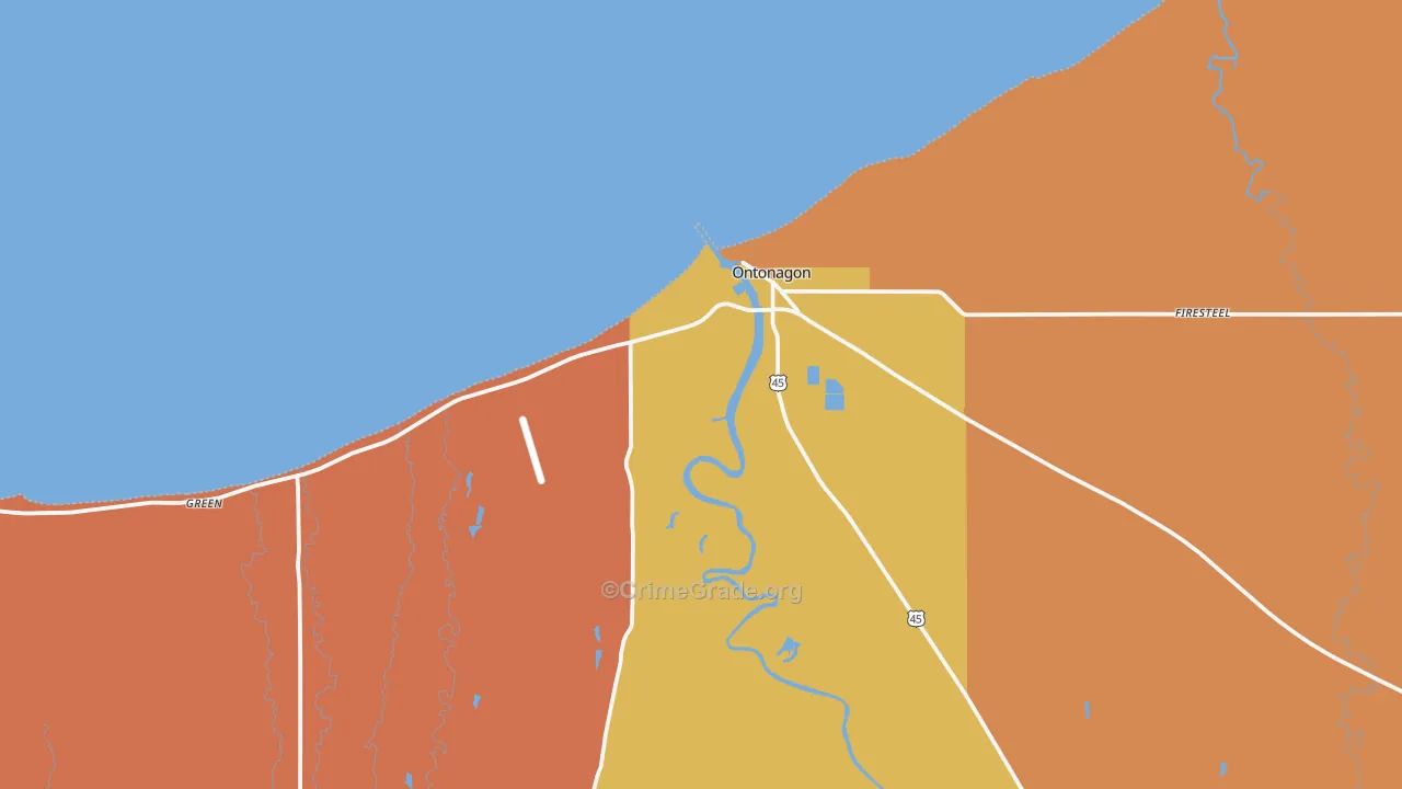 Ontonagon, MI Map of Burglary Rates
