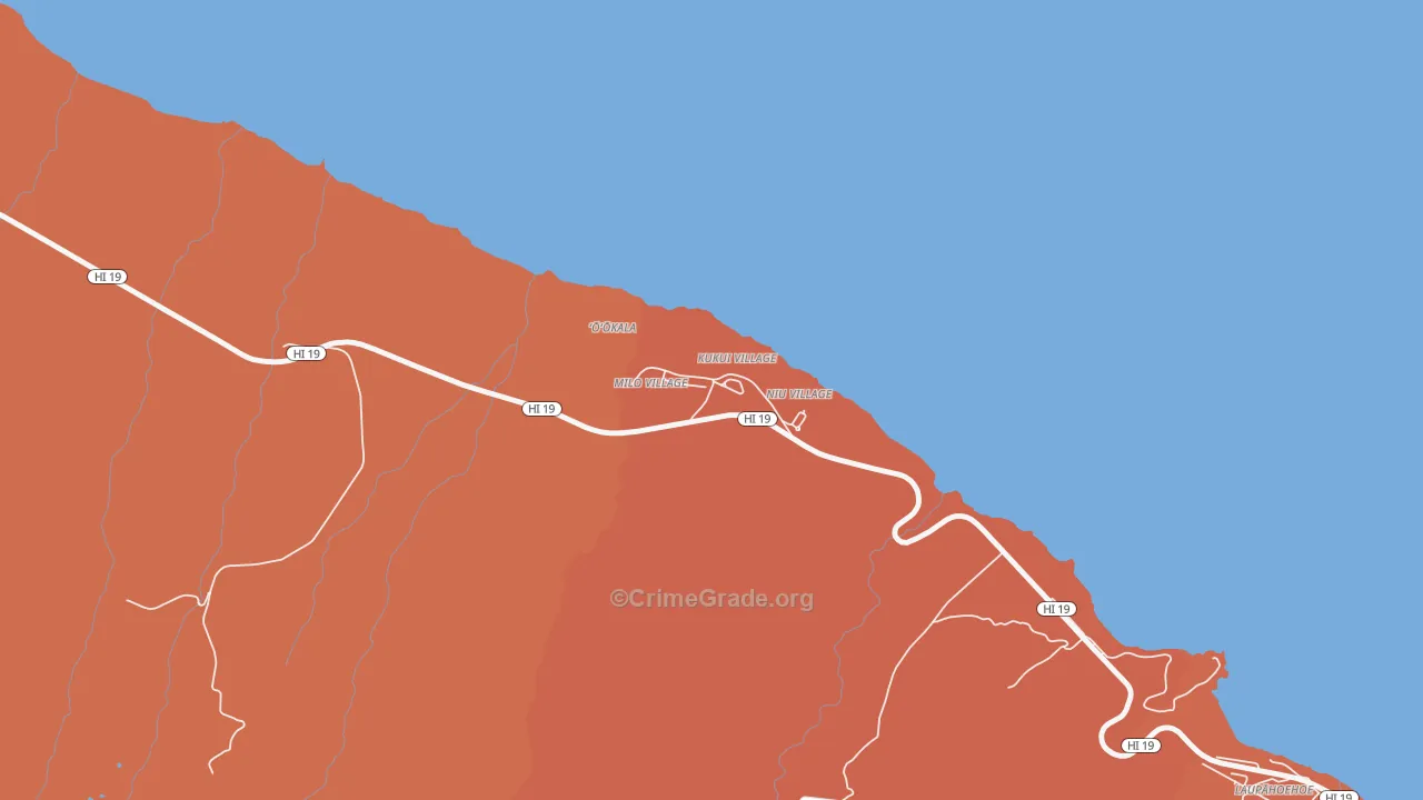 Ookala, HI Map of Burglary Rates