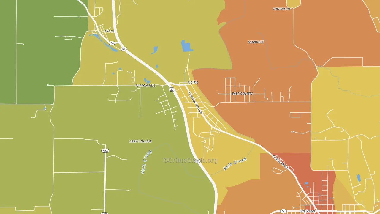Oolitic, IN Map of Burglary Rates