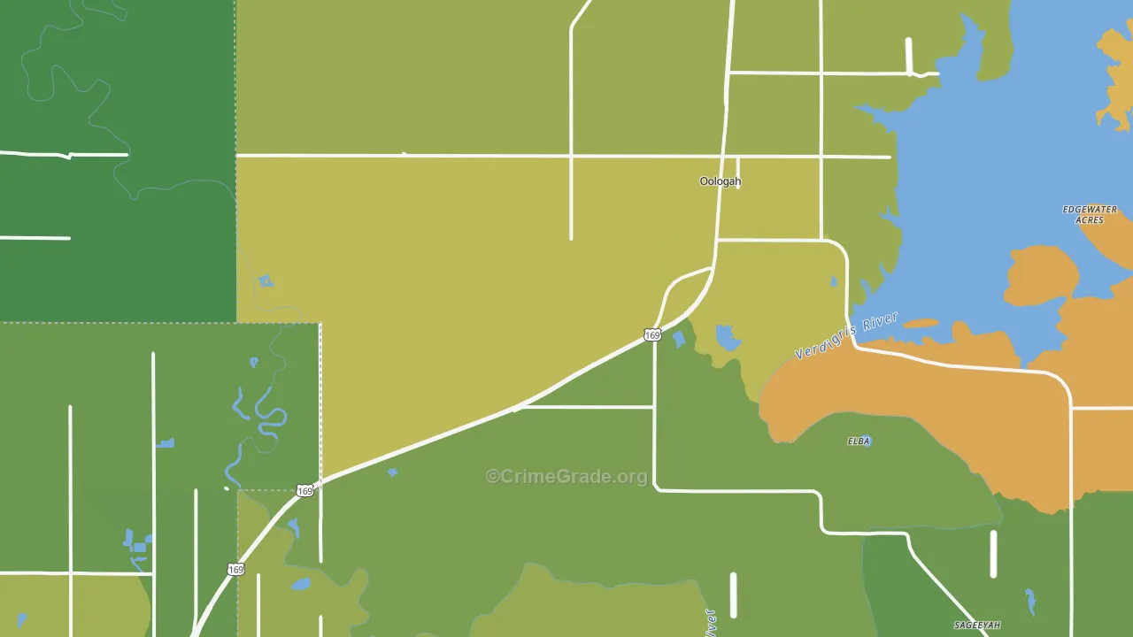 Oologah, OK Map of Burglary Rates