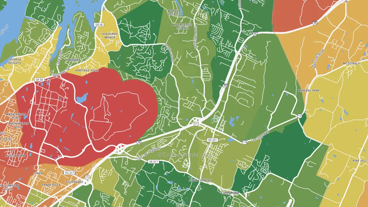 Ooltewah, TN Map of Burglary Rates