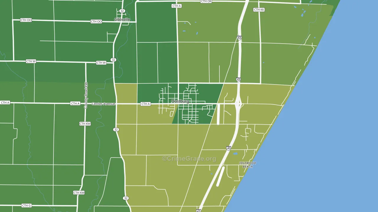 Oostburg, WI Map of Burglary Rates