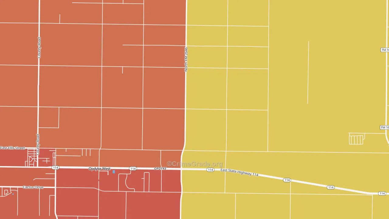 Opdyke, TX Map of Burglary Rates