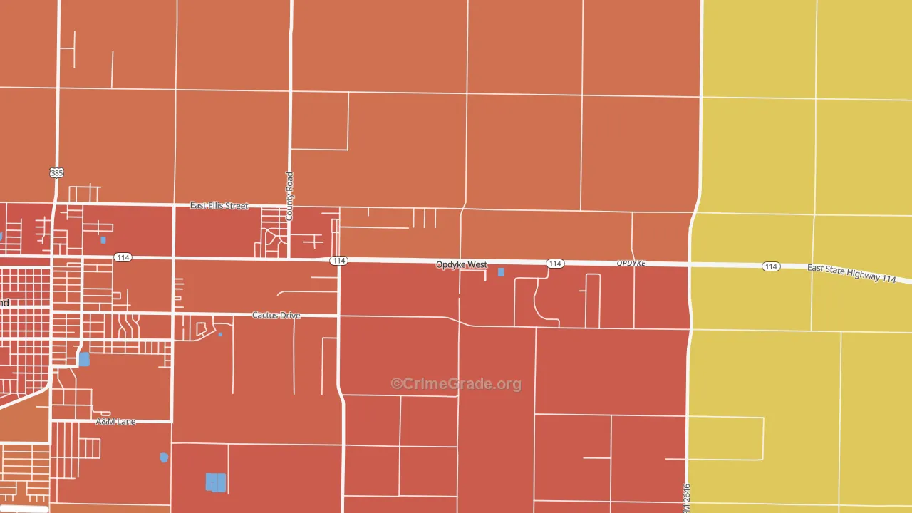 Opdyke West, TX Map of Burglary Rates