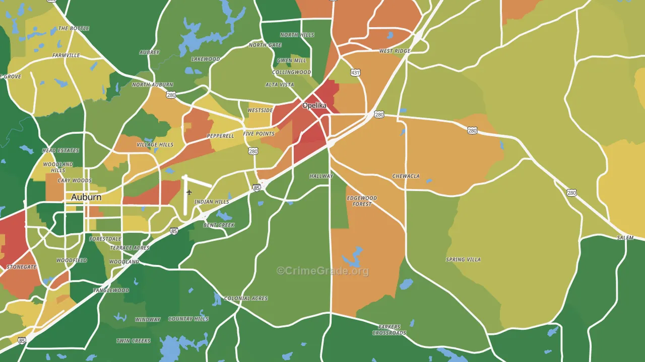 Opelika, AL Map of Burglary Rates
