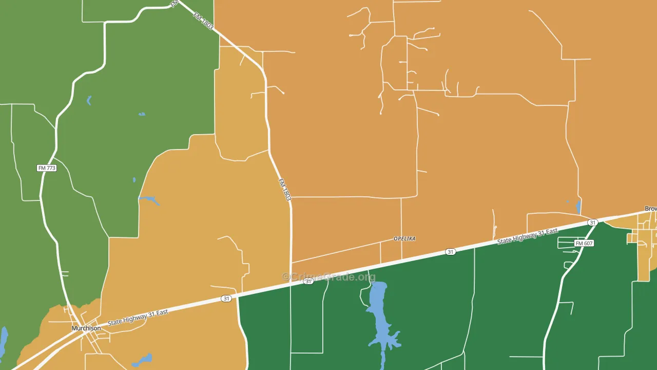 Opelika, TX Map of Burglary Rates