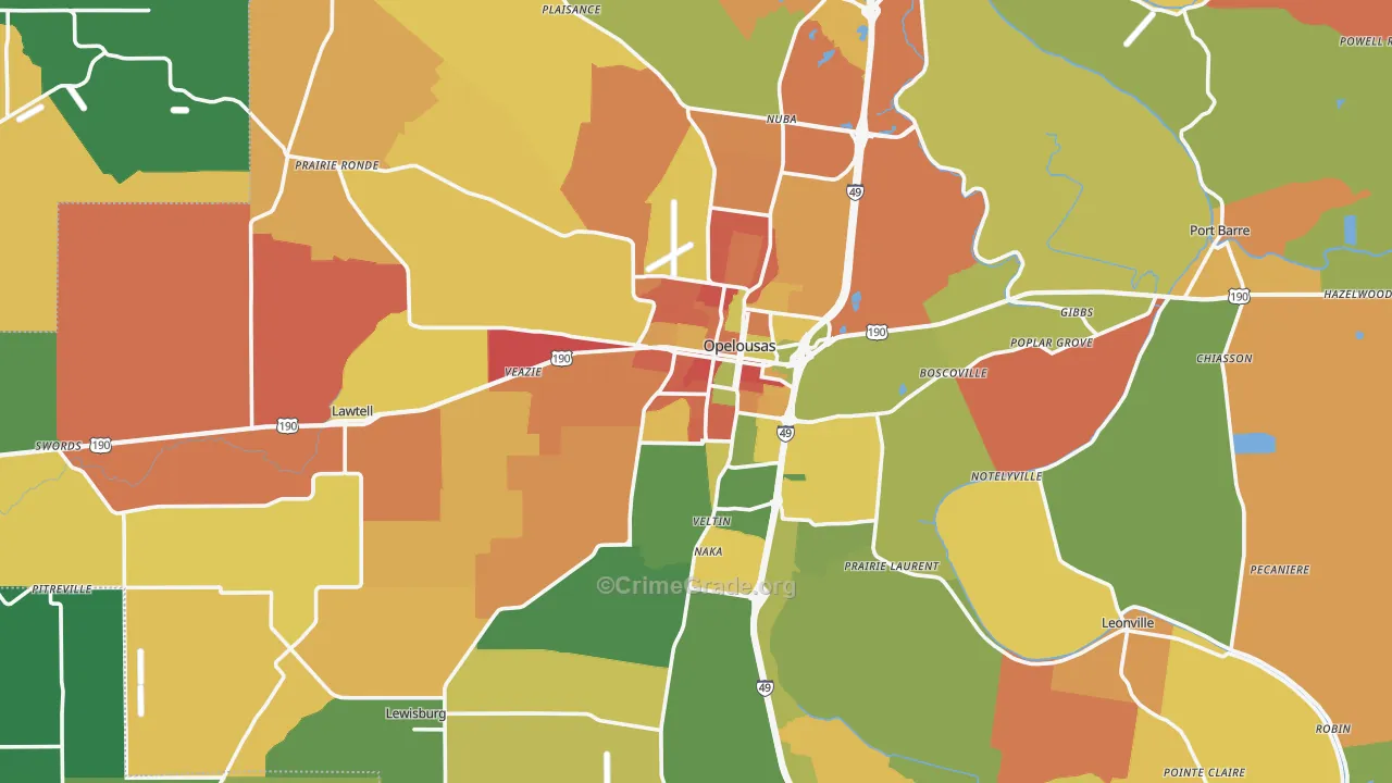 Opelousas, LA Map of Burglary Rates
