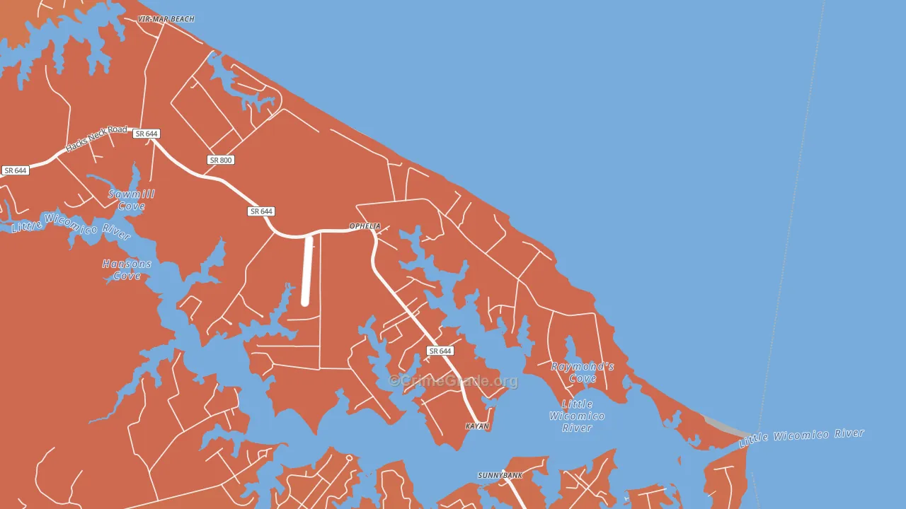 Ophelia, VA Map of Burglary Rates