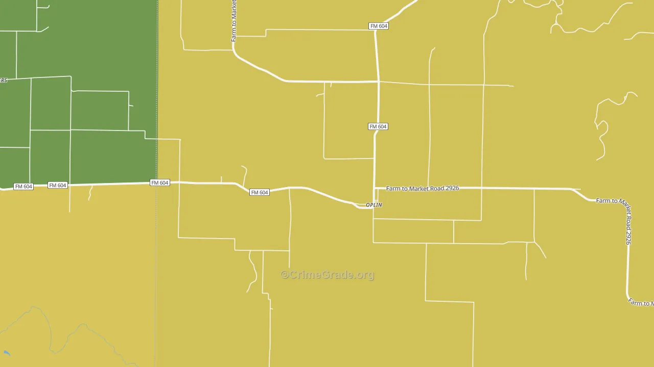 Oplin, TX Map of Burglary Rates