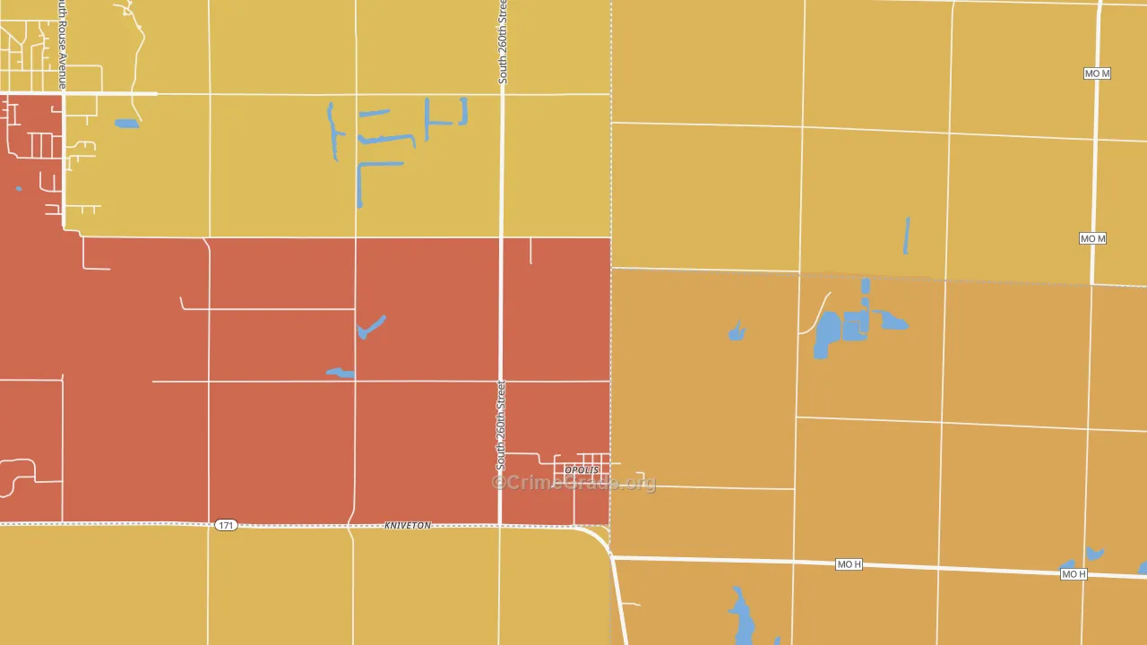 Opolis, KS Map of Burglary Rates