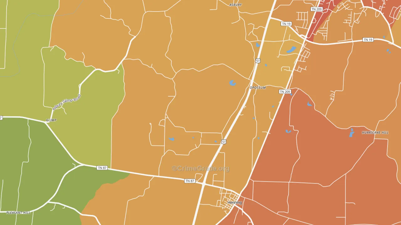 Opossum, TN Map of Burglary Rates