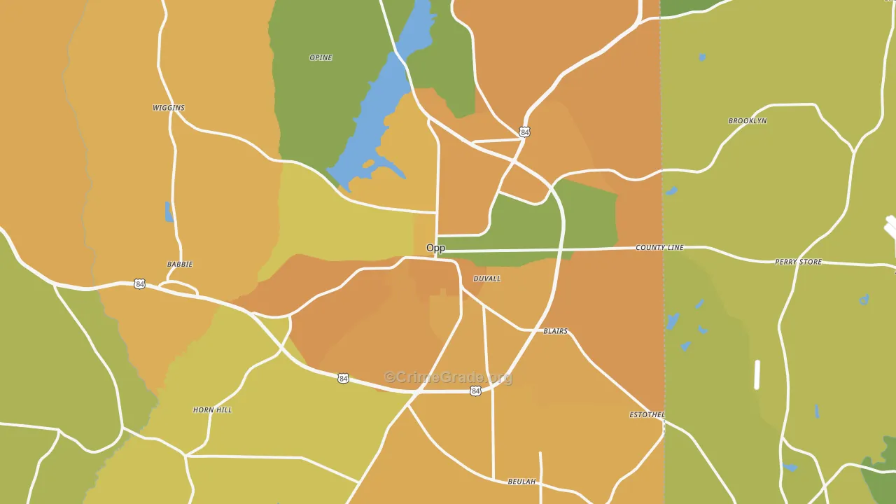 Opp, AL Map of Burglary Rates