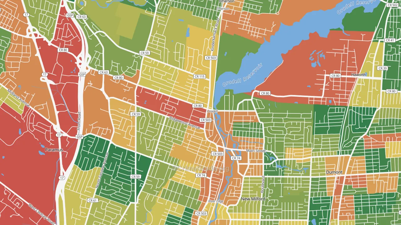 Oradell, NJ Map of Burglary Rates