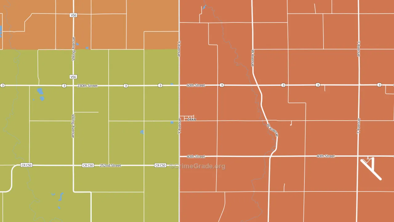 Oran, IA Map of Burglary Rates