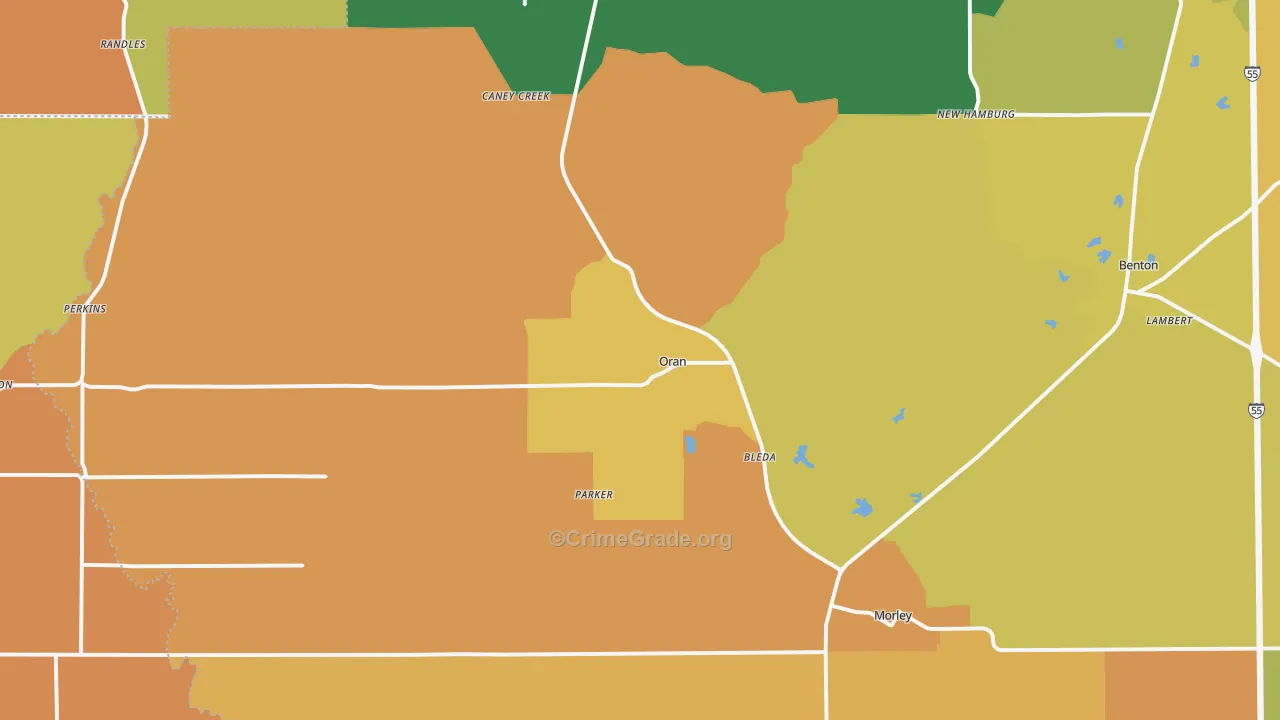 Oran, MO Map of Burglary Rates