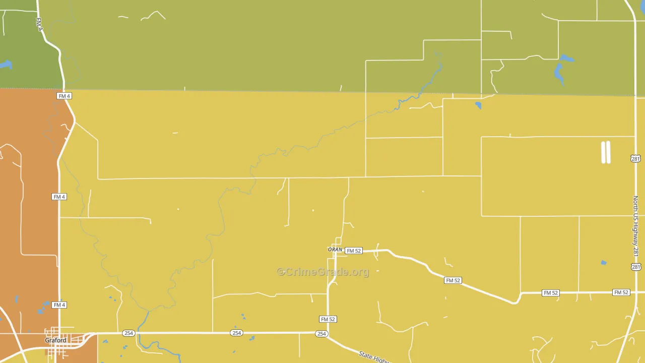 Oran, TX Map of Burglary Rates