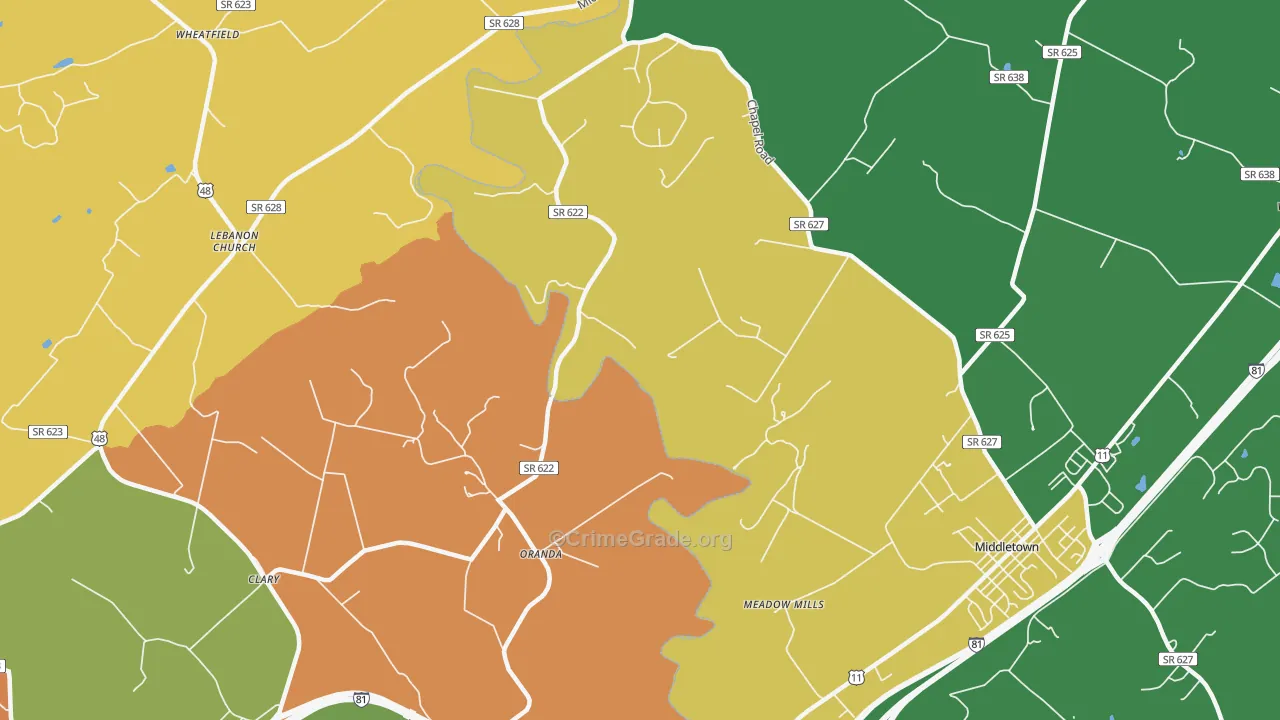 Oranda, VA Map of Burglary Rates
