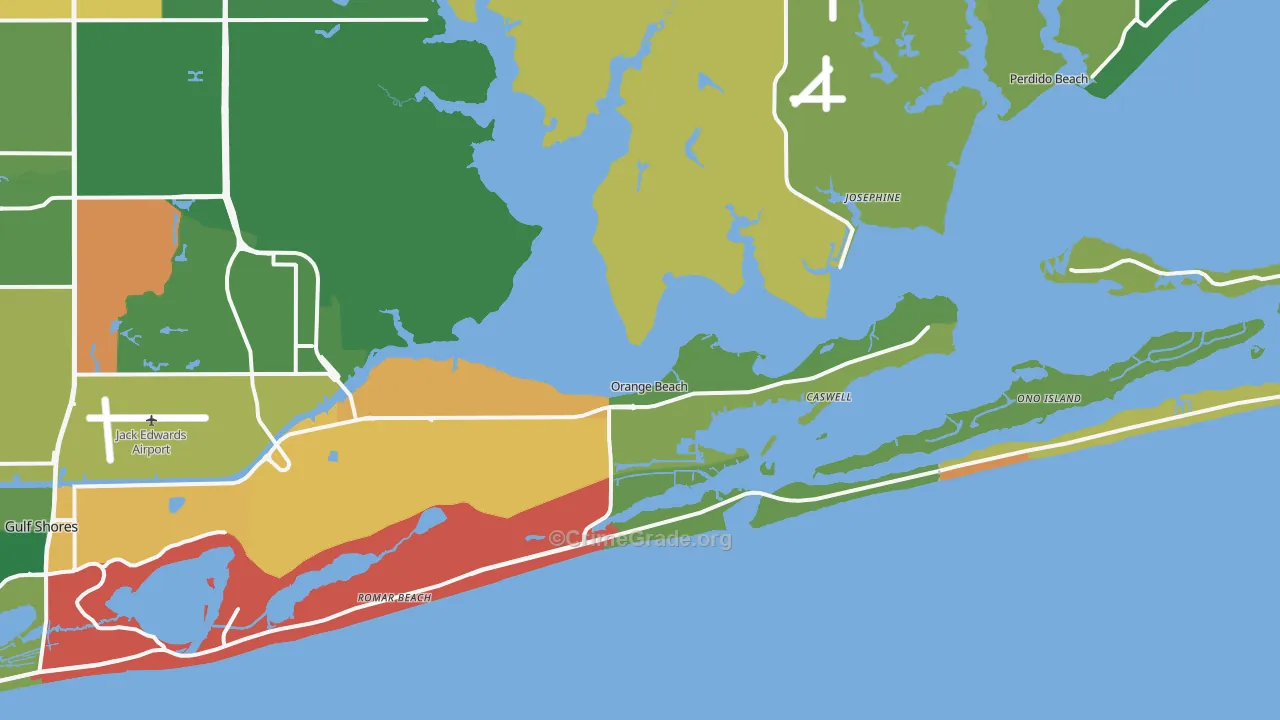 Orange Beach, AL Map of Burglary Rates